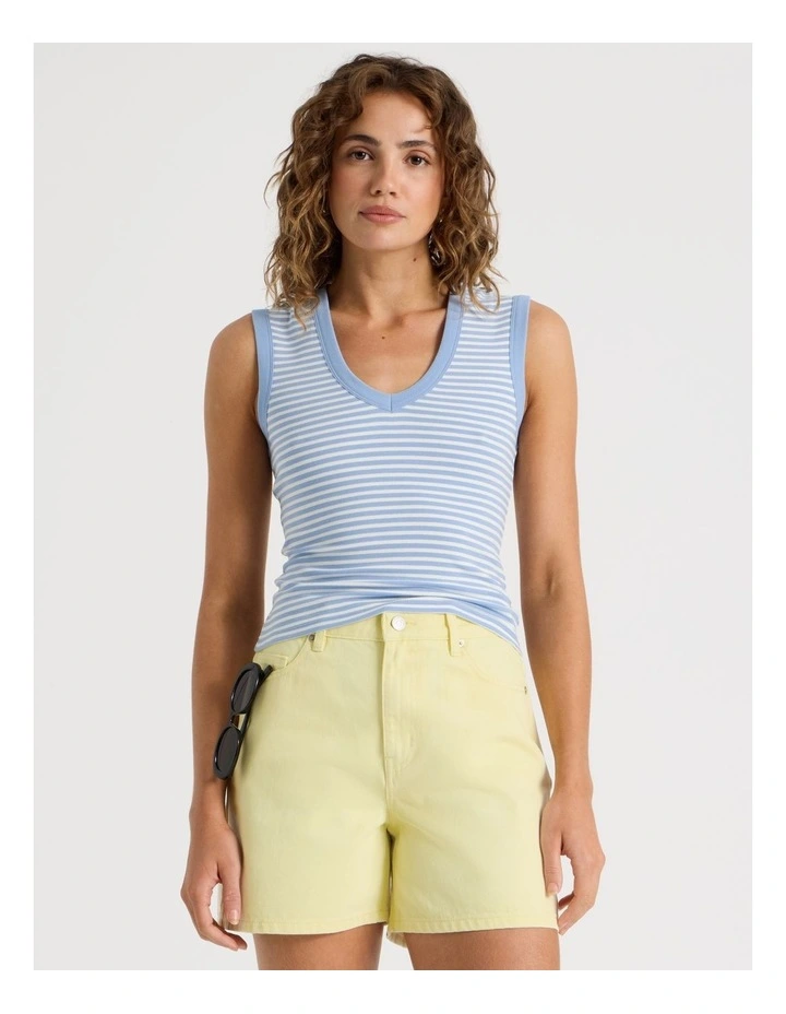 V Neck Rib Tank in Blue image 1