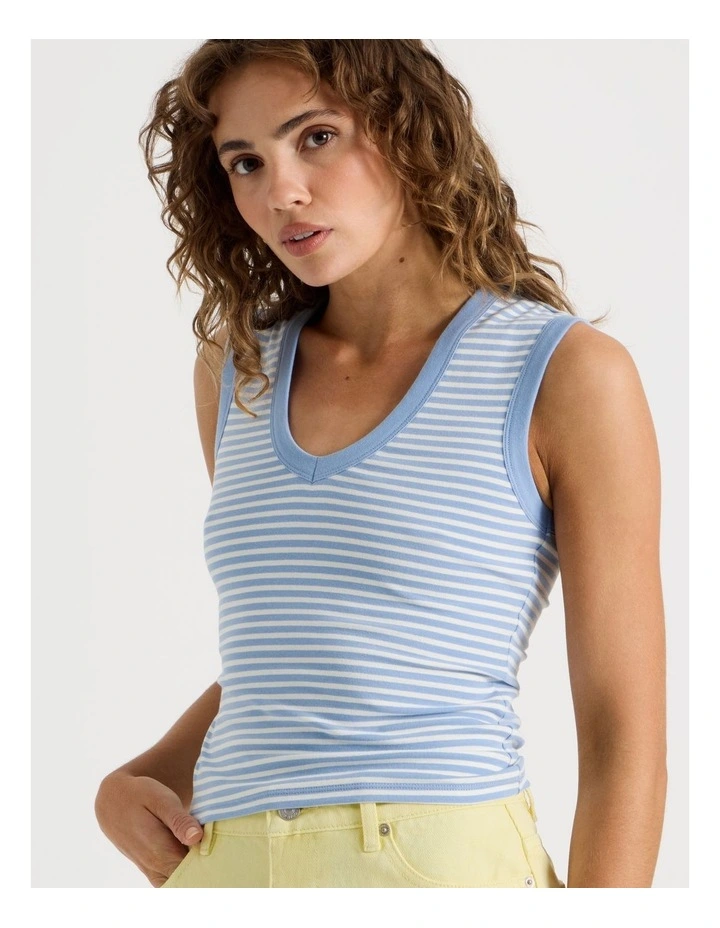 V Neck Rib Tank in Blue image 3