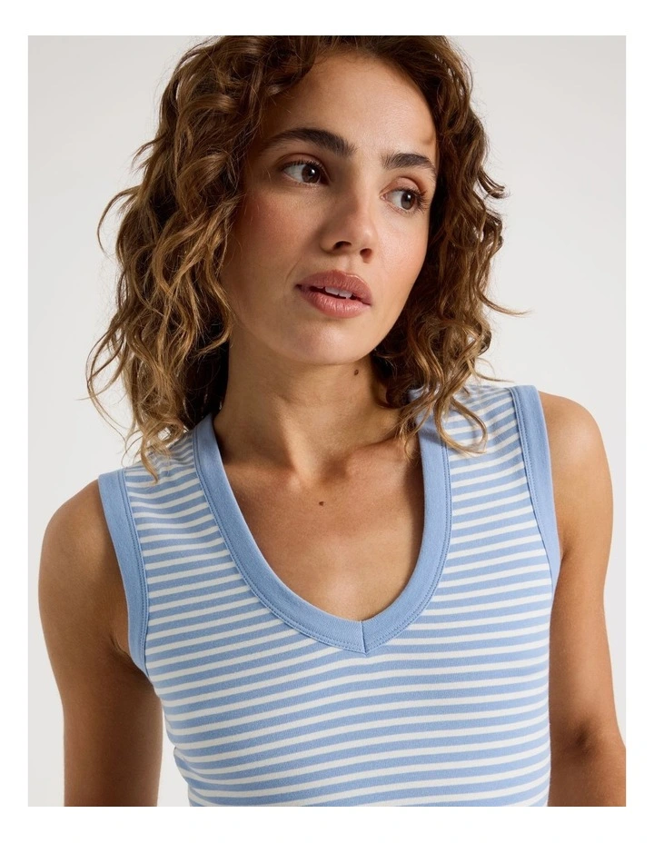 V Neck Rib Tank in Blue image 4