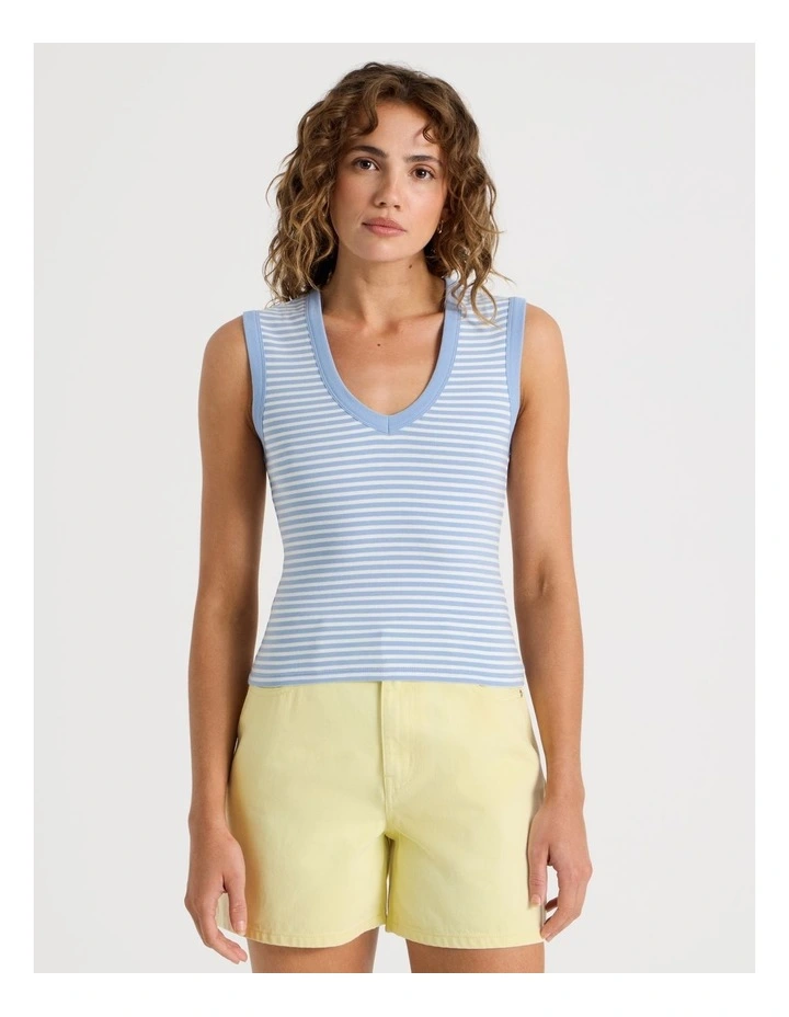 V Neck Rib Tank in Blue image 5
