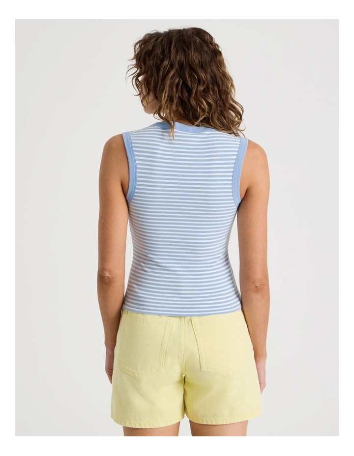 V Neck Rib Tank in Blue image 6