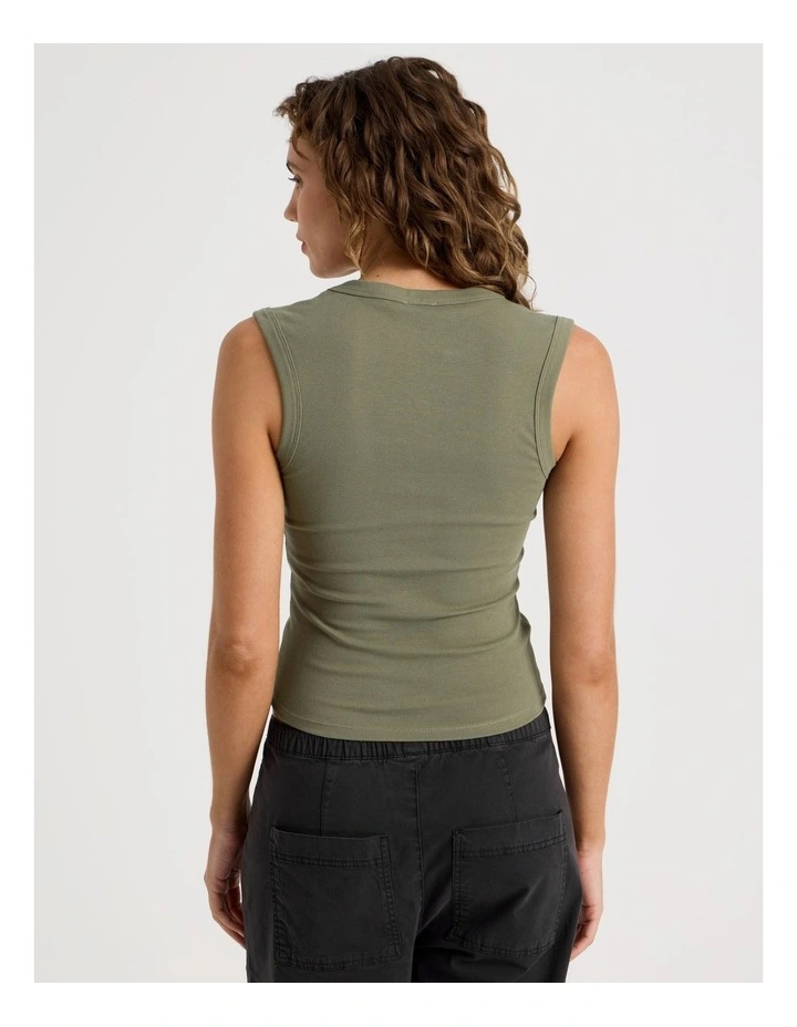 V Neck Rib Tank in Khaki image 5