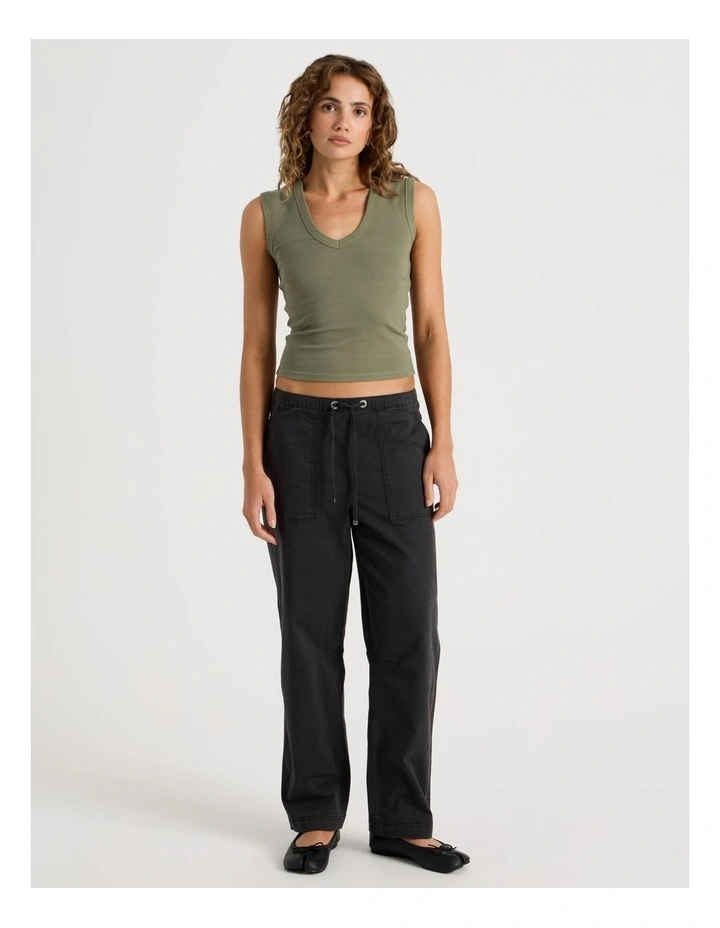 V Neck Rib Tank in Khaki image 7