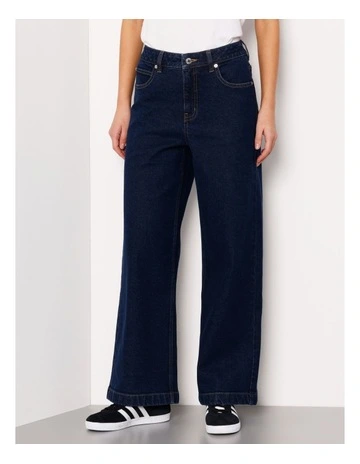 Petites Organic Cotton Blend Wide Leg Jean in True Blue