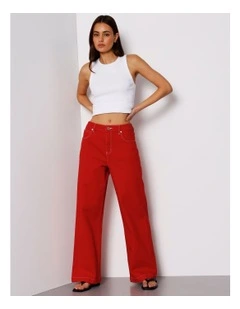 Organic Cotton Wide Leg Jean in Red