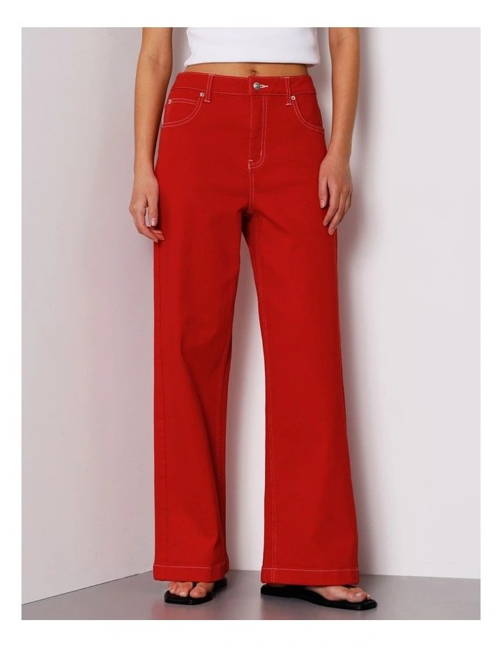 Organic Cotton Wide Leg Jean in Red image 2