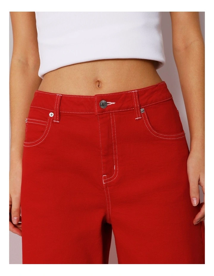 Organic Cotton Wide Leg Jean in Red image 3