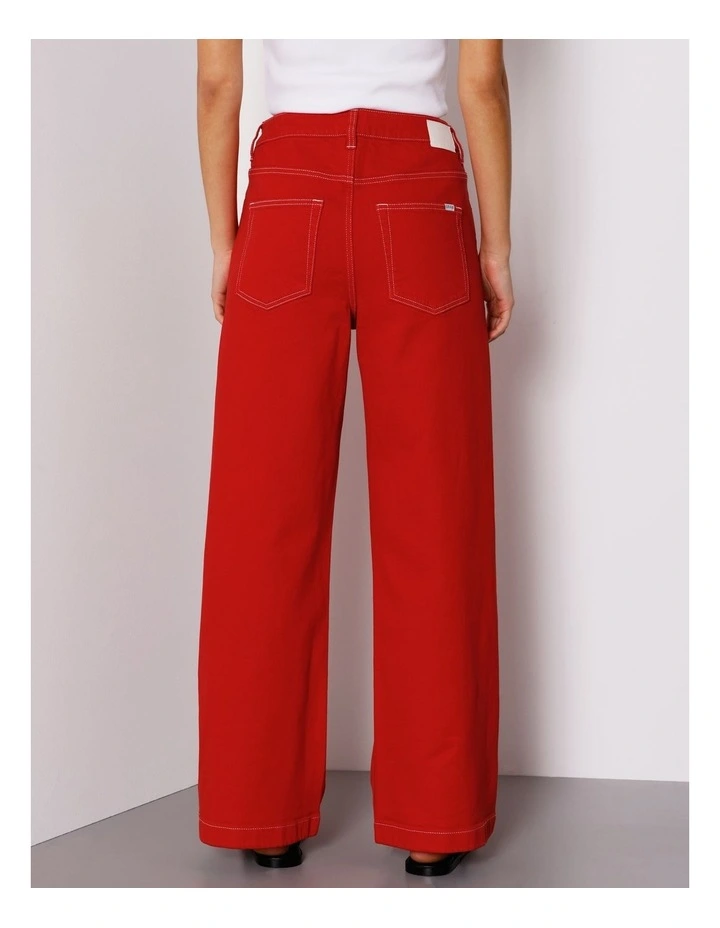 Organic Cotton Wide Leg Jean in Red image 4