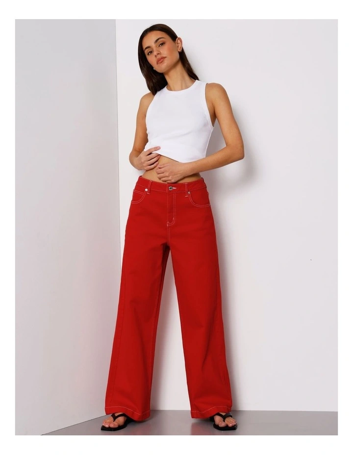 Organic Cotton Wide Leg Jean in Red image 5