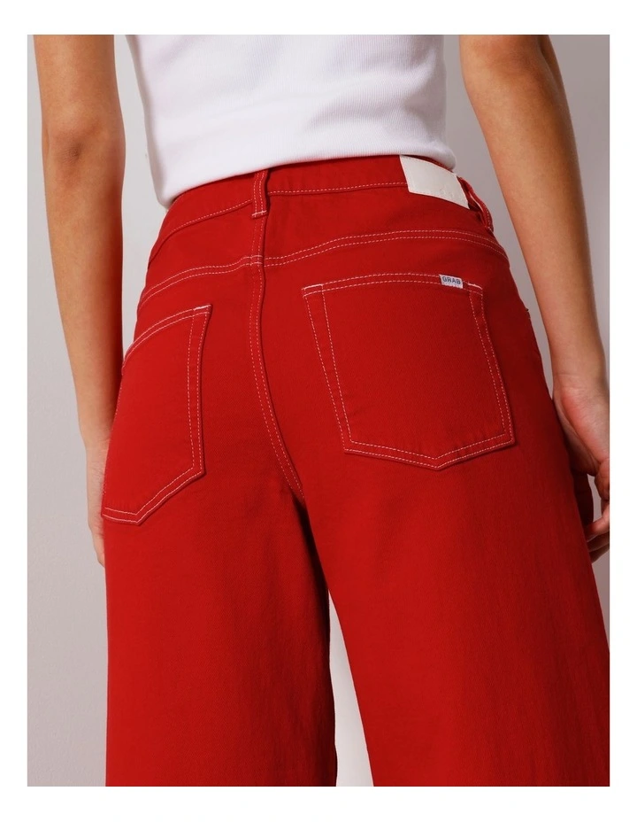 Organic Cotton Wide Leg Jean in Red image 6