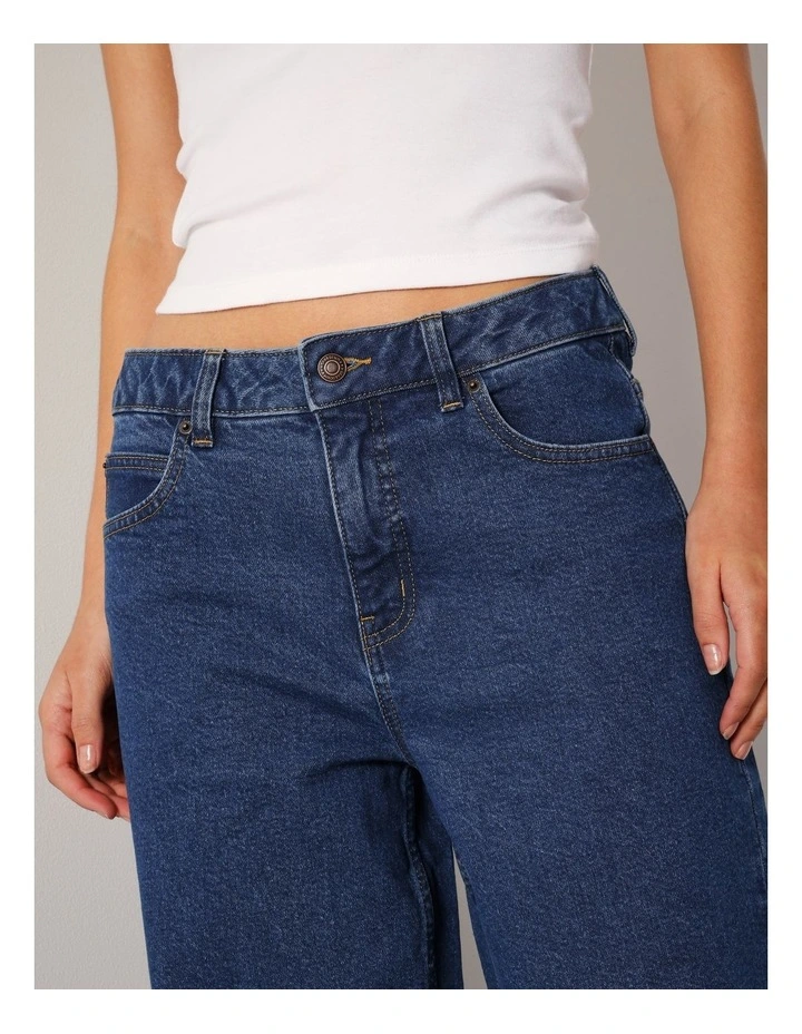 Organic Raw Hem Cropped Wide Leg Jean in Dark Vintage Blue image 3