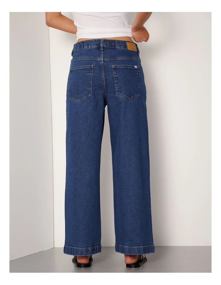 Organic Raw Hem Cropped Wide Leg Jean in Dark Vintage Blue image 4