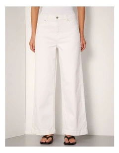 Organic Raw Hem Cropped Wide Leg Jean in Ecru