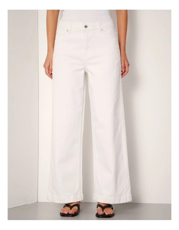 Organic Raw Hem Cropped Wide Leg Jean in Ecru image 1