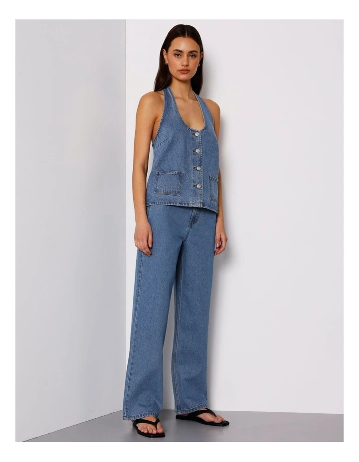 Vintage High Rise Straight Jeans in Pacific Blue image 2