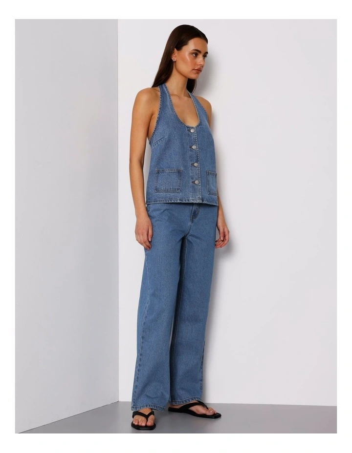 Vintage High Rise Straight Jeans in Pacific Blue image 7