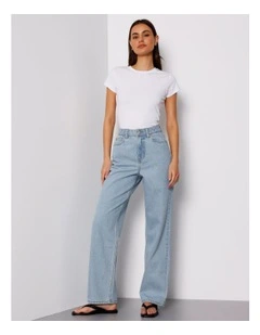 Vintage High Rise Straight Jeans in Breeze Blue