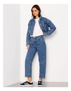 Organic Cotton Blend Barrel Leg Jean in Pacific Blue