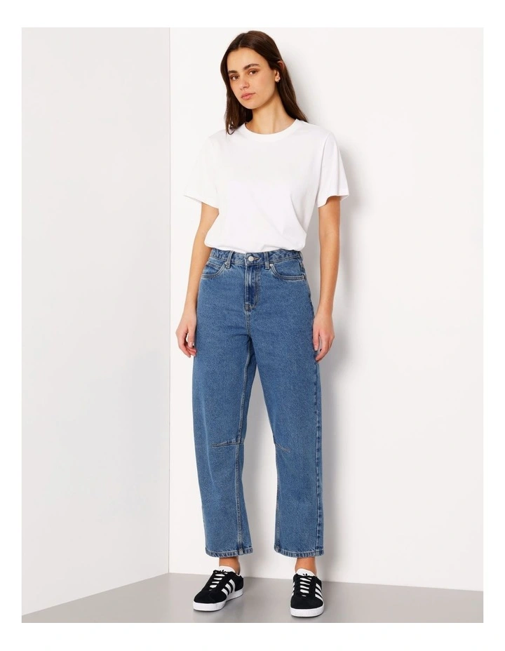 Organic Cotton Blend Barrel Leg Jean in Pacific Blue image 3