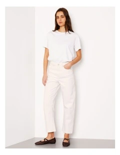Organic Cotton Blend Barrel Leg Jean in Ecru