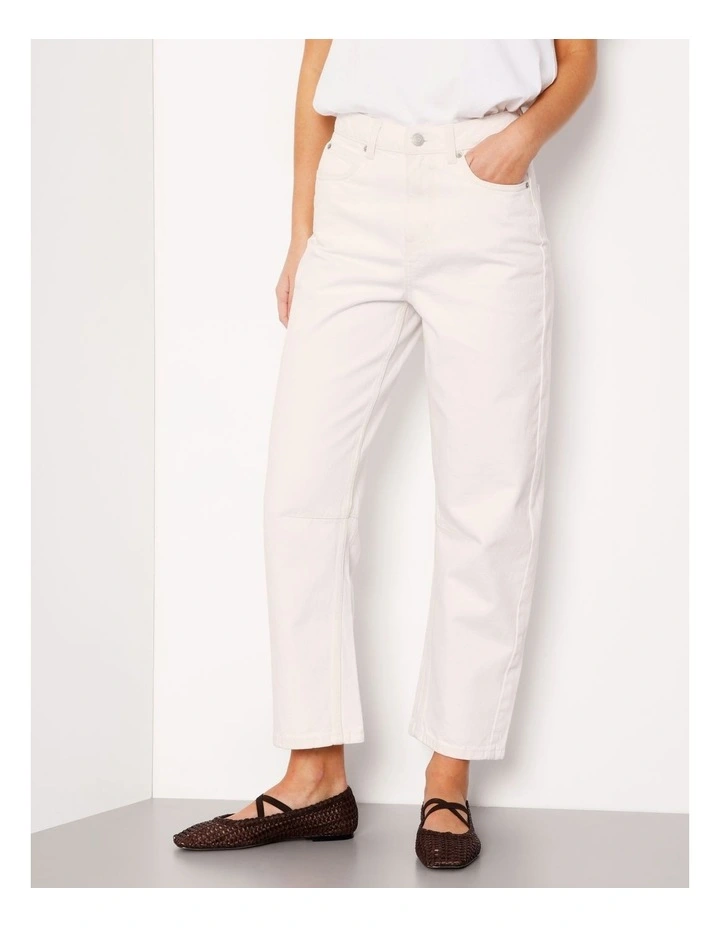 Organic Cotton Blend Barrel Leg Jean in Ecru image 2