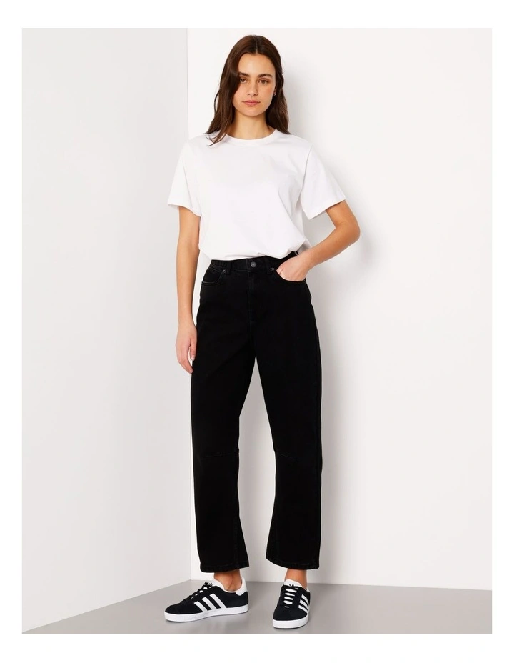 Organic Cotton Blend Barrel Leg Jean in Washed Black image 1