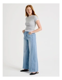 Wide Leg Jean With Insert in Light Indigo