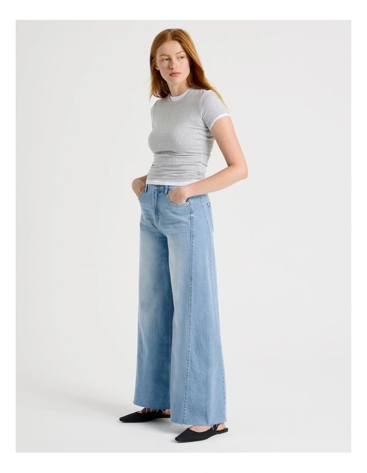Wide Leg Jean With Insert in Light Indigo image 1