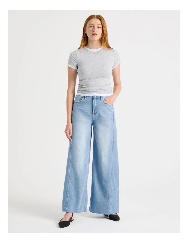 Wide Leg Jean With Insert in Light Indigo image 2