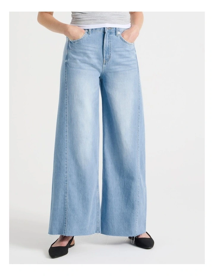 Wide Leg Jean With Insert in Light Indigo image 3