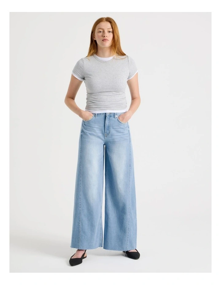 Wide Leg Jean With Insert in Light Indigo image 7