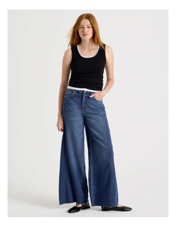 Wide Leg Jean With Insert In Medium Indigo image 1