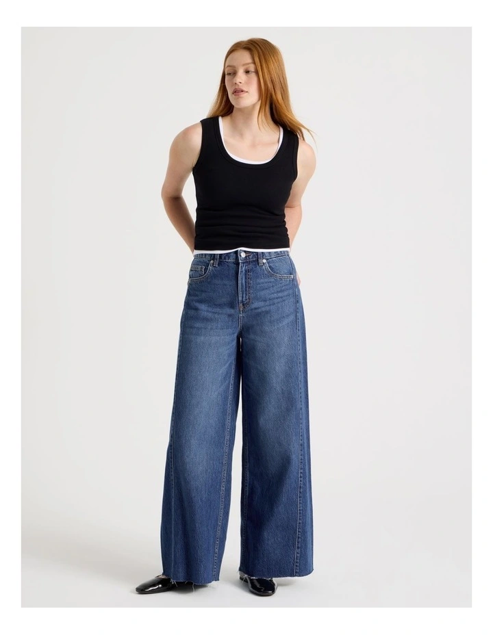 Wide Leg Jean With Insert In Medium Indigo image 3