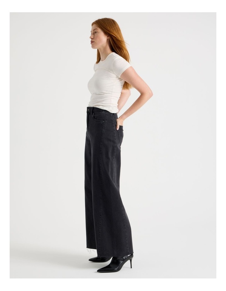 Wide Leg Jean With Insert in Washed Black