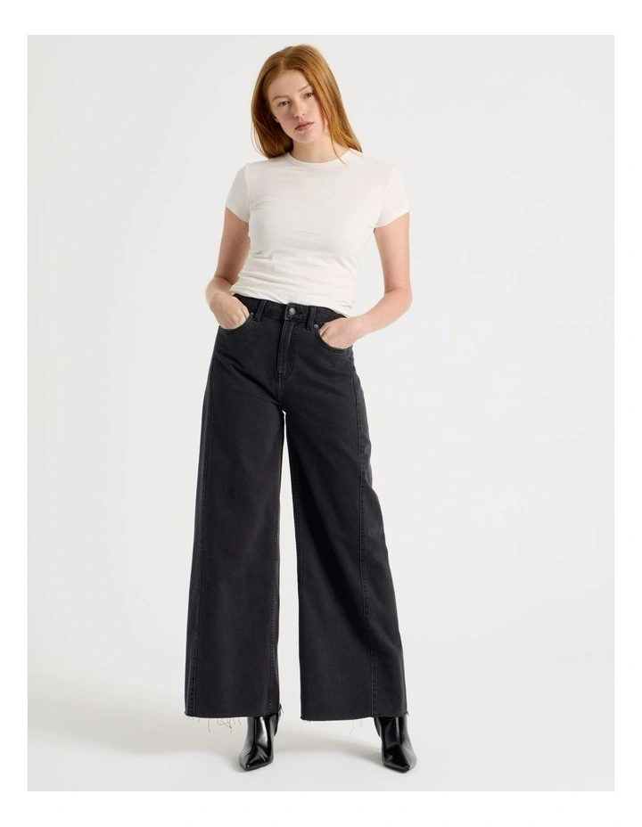 Wide Leg Jean With Insert In Washed Black image 3