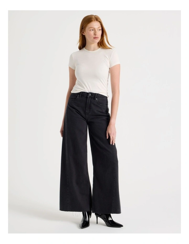 Wide Leg Jean With Insert In Washed Black image 6