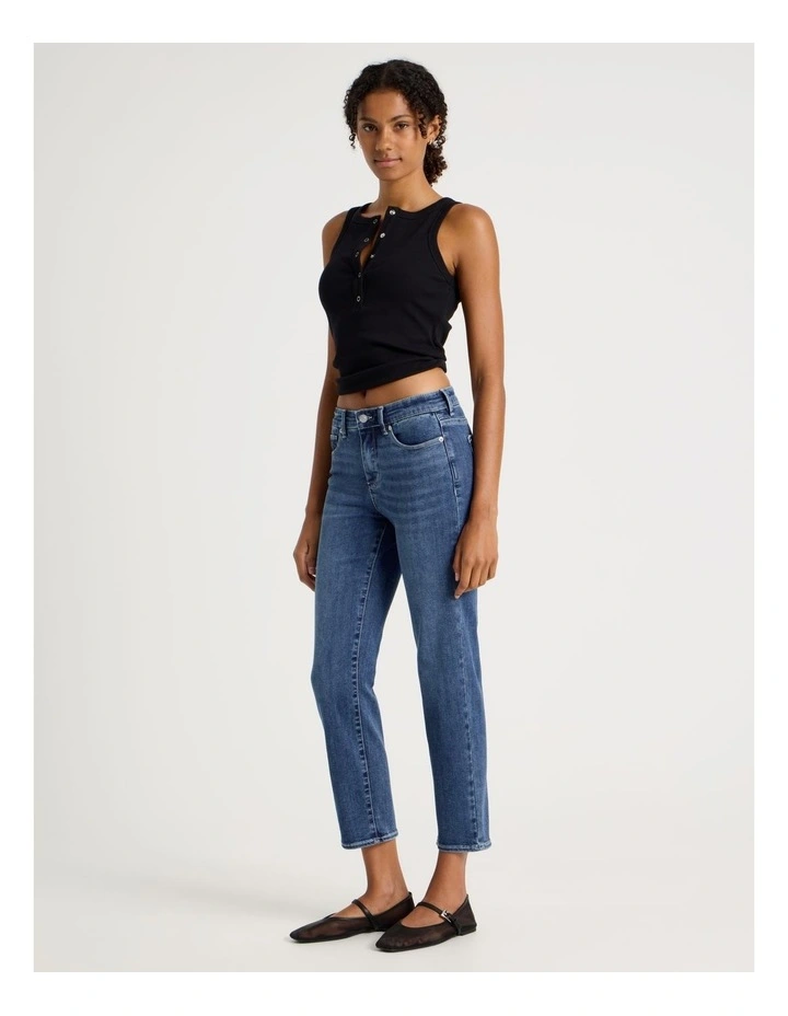 Straight Shape In Mid Rise Jean Short In Seam in Medium Indigo image 1