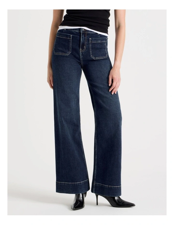 Wide Leg Patch Pocket Jean in Dark Indigo image 1