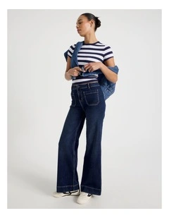 Wide Leg Patch Pocket Jeans in Dark Indigo