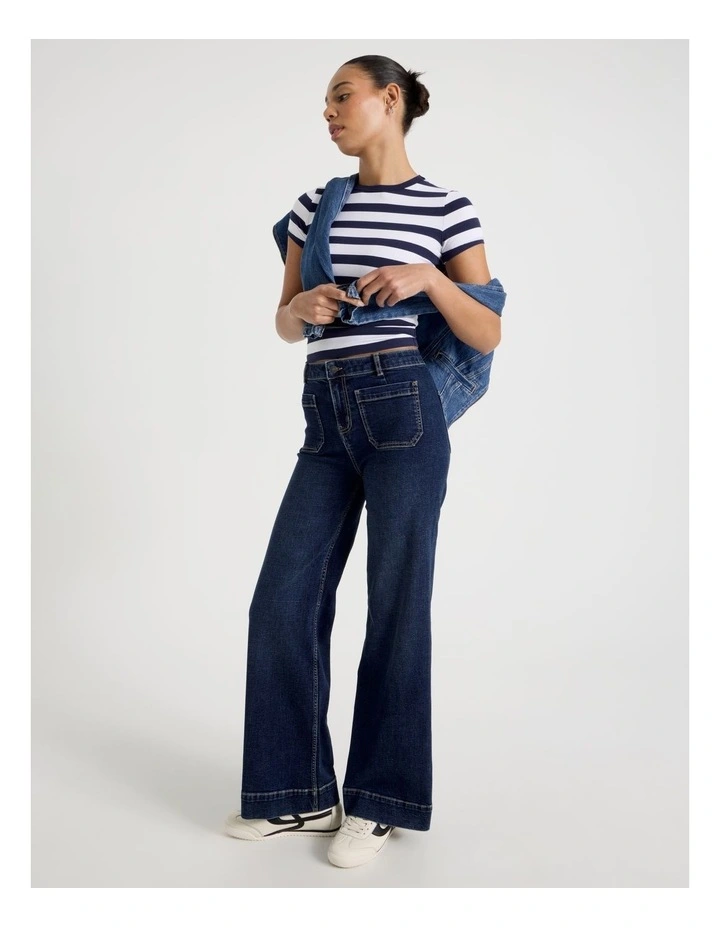 Wide Leg Patch Pocket Jeans in Dark Indigo image 1