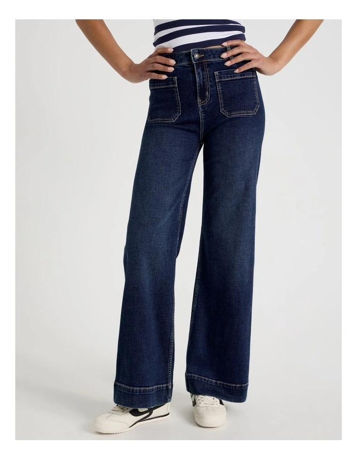 Wide Leg Patch Pocket Jeans in Dark Indigo image 2