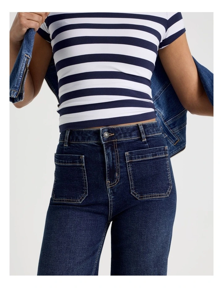 Wide Leg Patch Pocket Jeans in Dark Indigo image 3