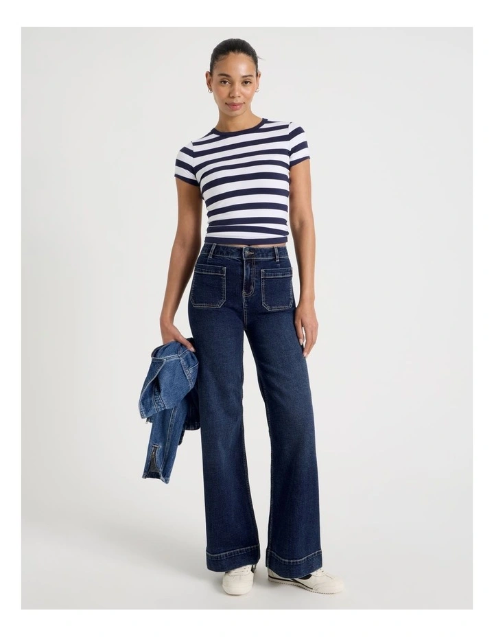 Wide Leg Patch Pocket Jeans in Dark Indigo image 4