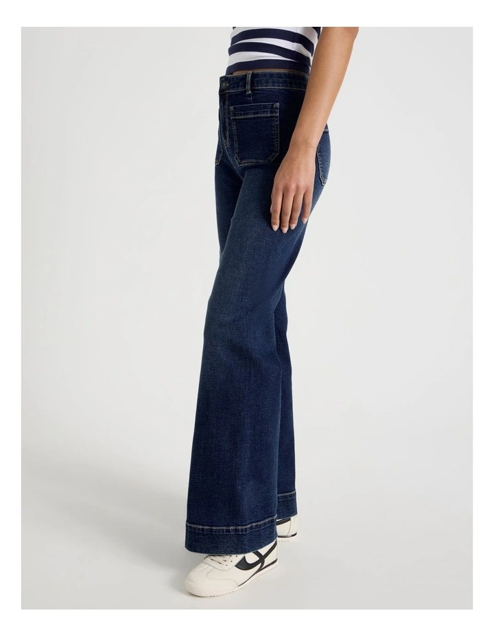Wide Leg Patch Pocket Jeans in Dark Indigo image 5