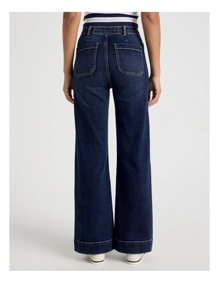 Wide Leg Patch Pocket Jeans in Dark Indigo image 6