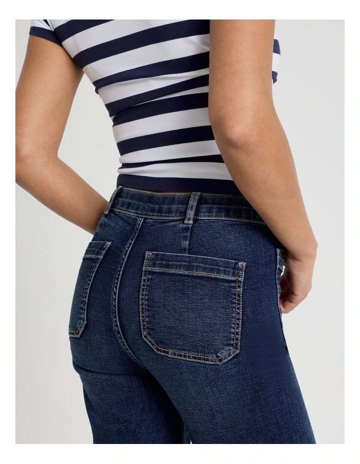 Wide Leg Patch Pocket Jeans in Dark Indigo image 7