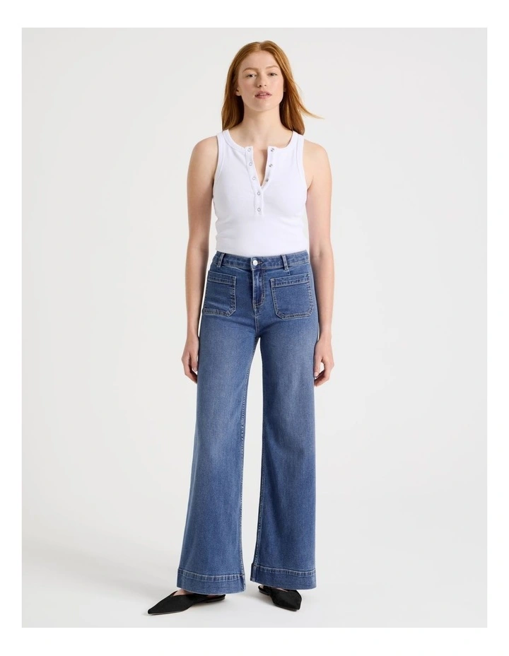 Wide Leg Patch Pocket Jean in Medium Indigo image 1