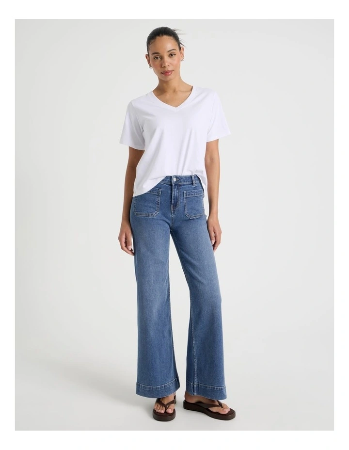 Wide Leg Patch Pocket Jeans in Medium Indigo image 1