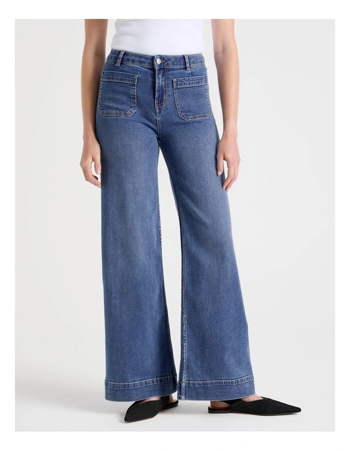 Wide Leg Patch Pocket Jean in Medium Indigo image 2