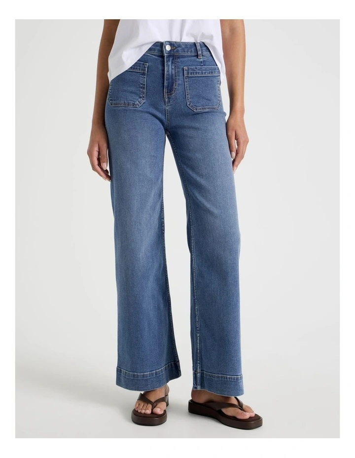 Wide Leg Patch Pocket Jeans in Medium Indigo image 2